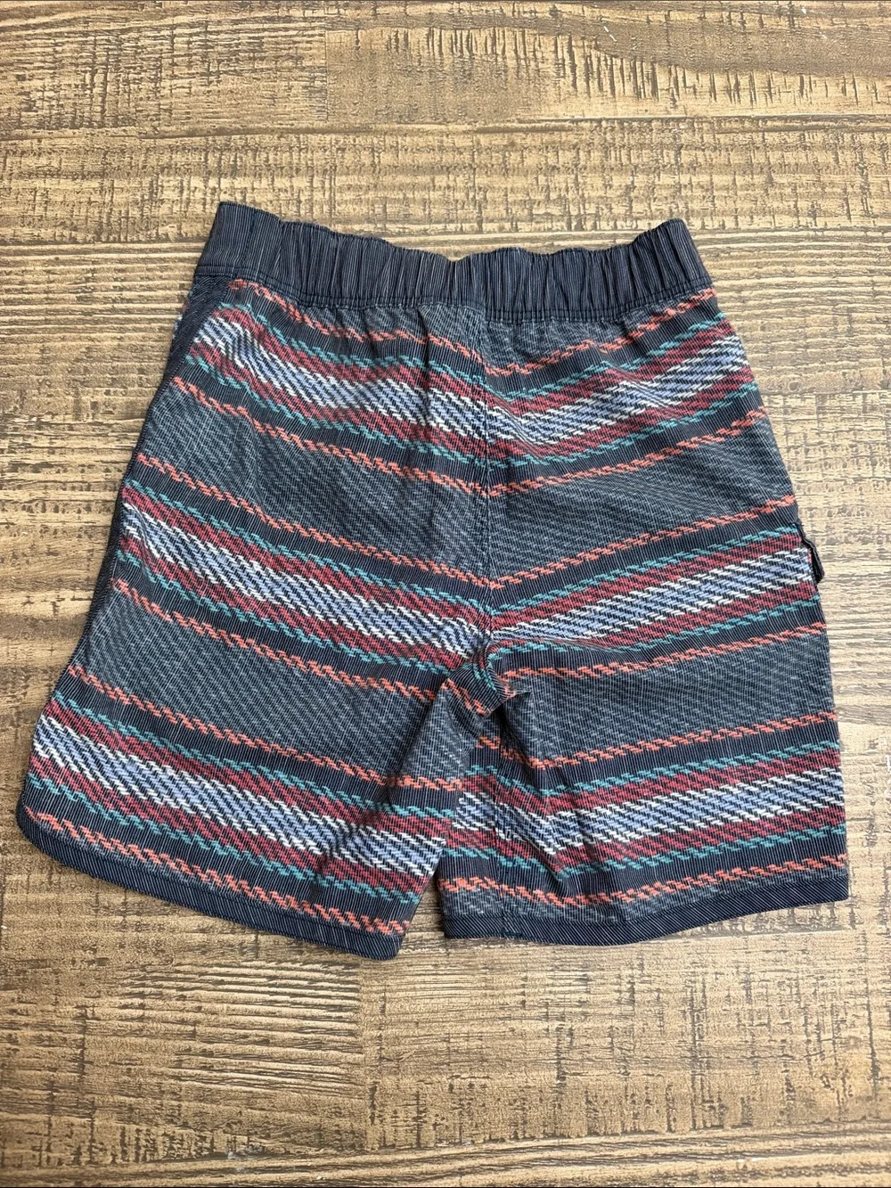 Billabong Kids Gray Swim Trunks with Red and Teal Stripes